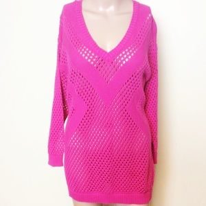 Two by Vince Camuto Pink Open Knit Vneck Sweater